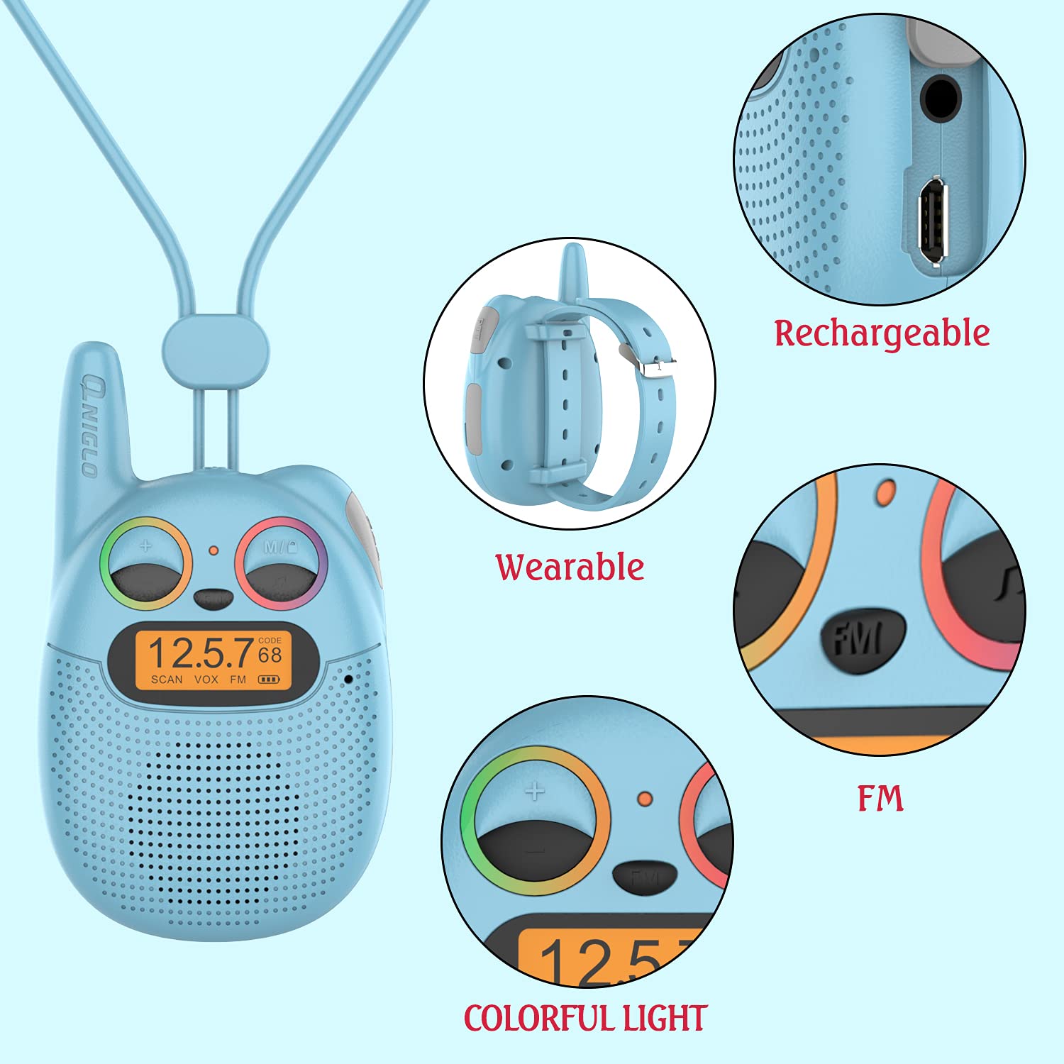 QNIGLO Walkie Talkies Kids 3 Miles Range suited for camping and hiking.