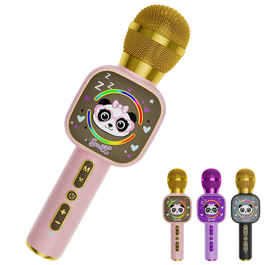 Qnxoat r pink LED karaoke microphone for kids with vibrant light effects