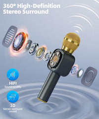 Qnxoat r microphone toy showing duet-friendly TWS pairing for siblings