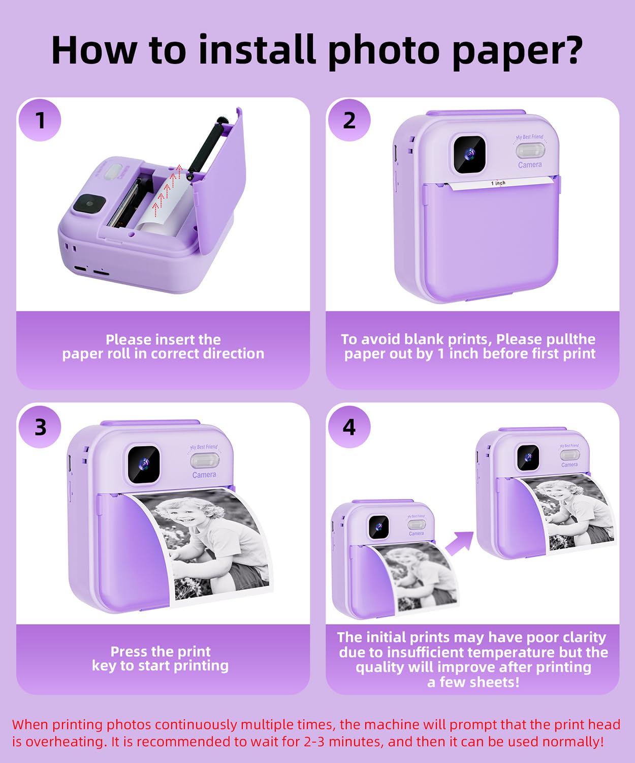 Qnxoat r Kids Camera Instant Print purple doodle prints for creativity