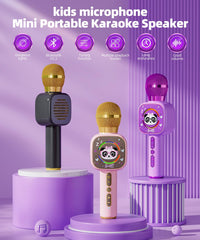 Qnxoat r Bluetooth Karaoke Microphone Toy with LED rings on, adds a concert-like vibe for kids.