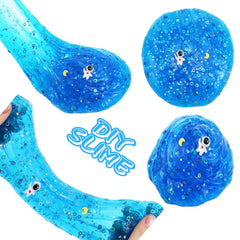 QOFRJTU Blue Sky Space Rocks slime packaging view showcases kid friendly, gift ready design