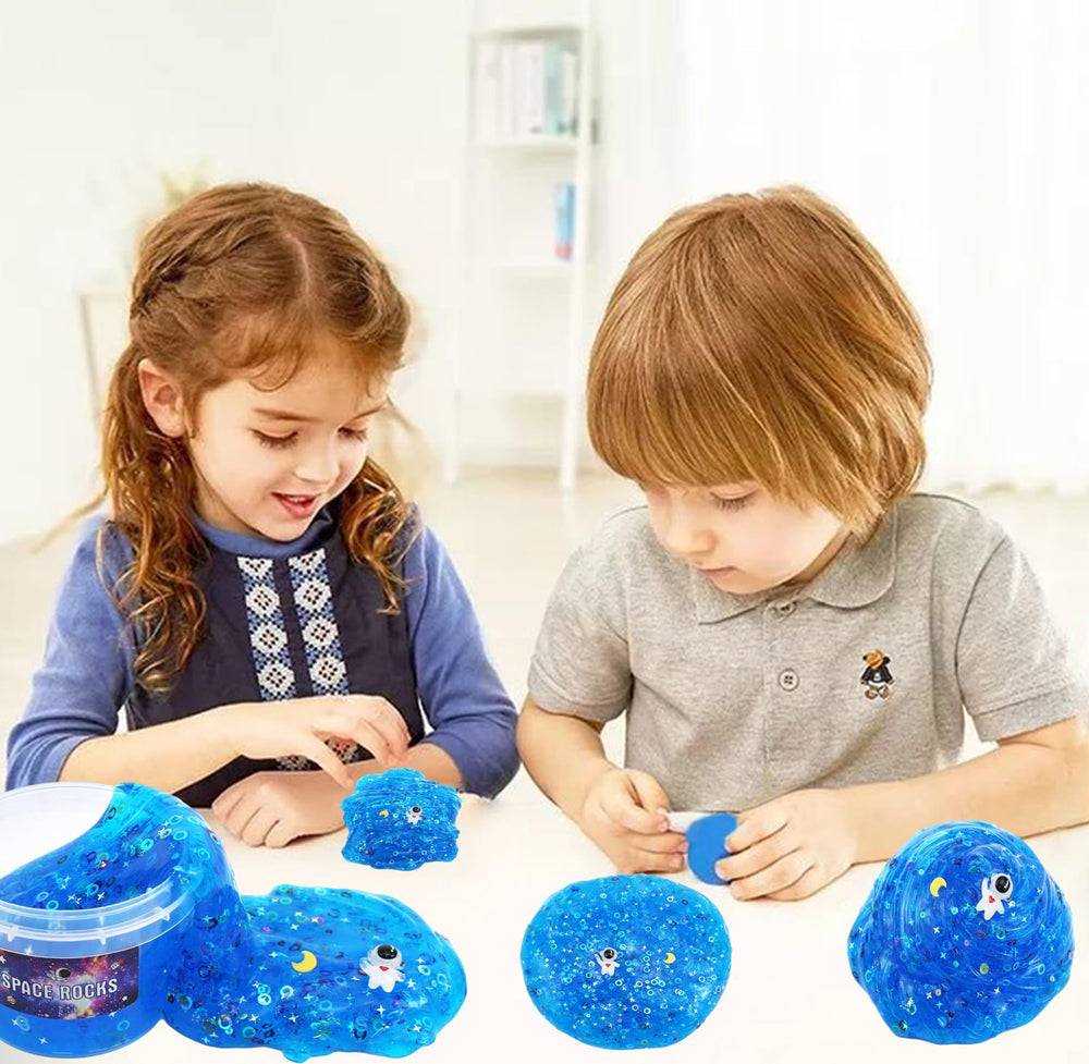 QOFRJTU Blue Sky Space Rocks slime texture closeup emphasizes crunchy beads and gentle scent
