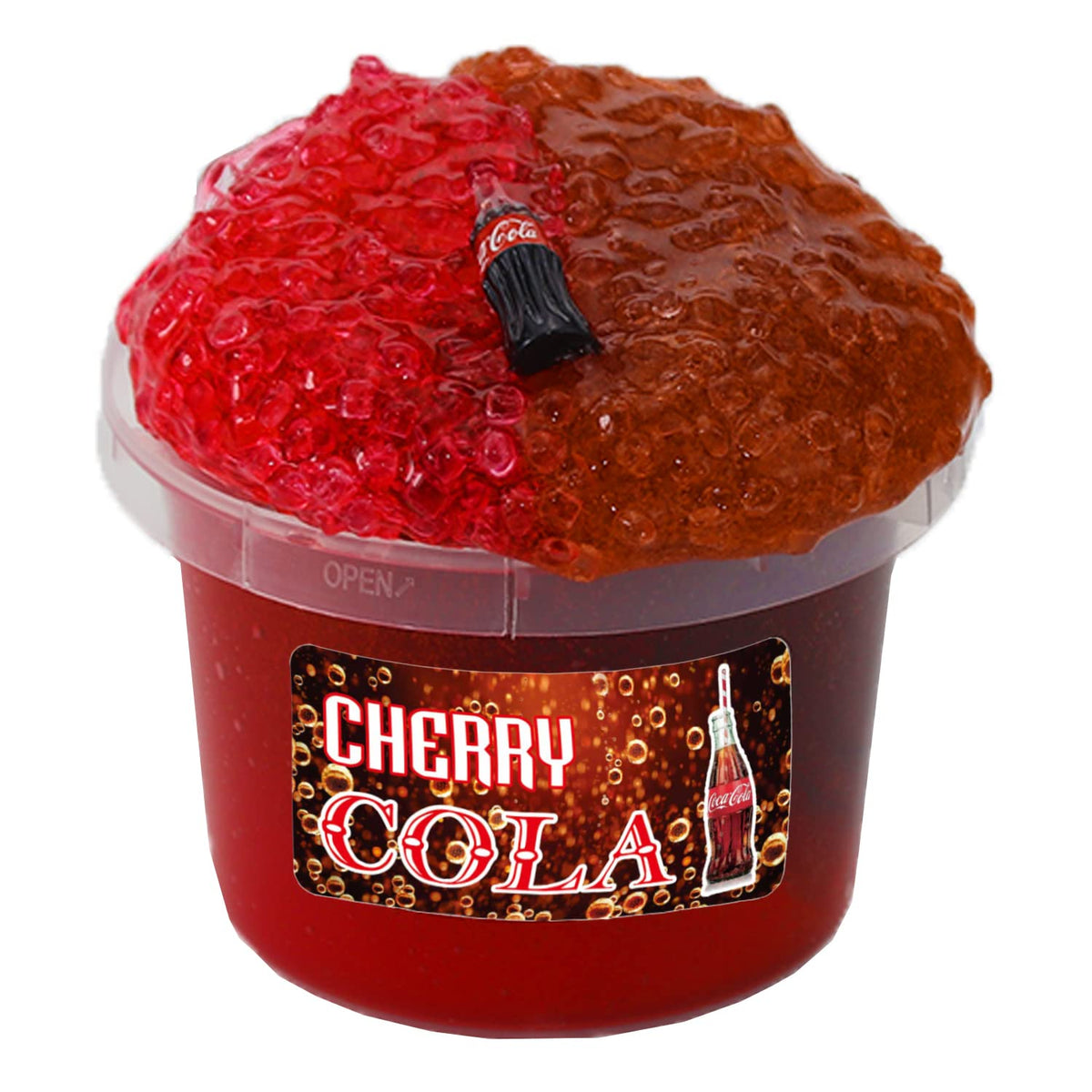QOFRJTU Crunchy Fishbowl Bead Slime bottle close-up shows soft texture and vibrant beads.