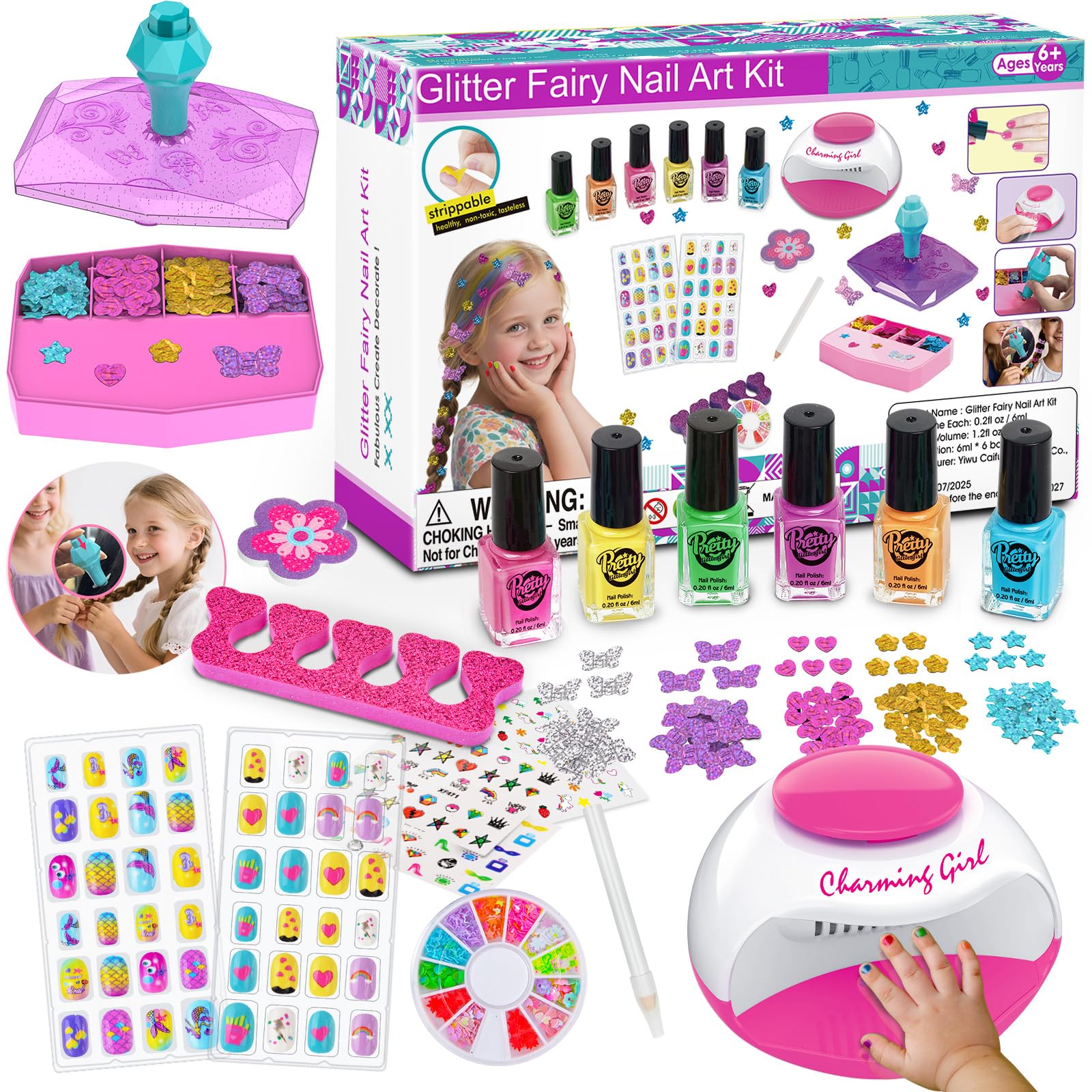 QoQlz Kids Nails Polish Set opened display with vibrant colors for creative play