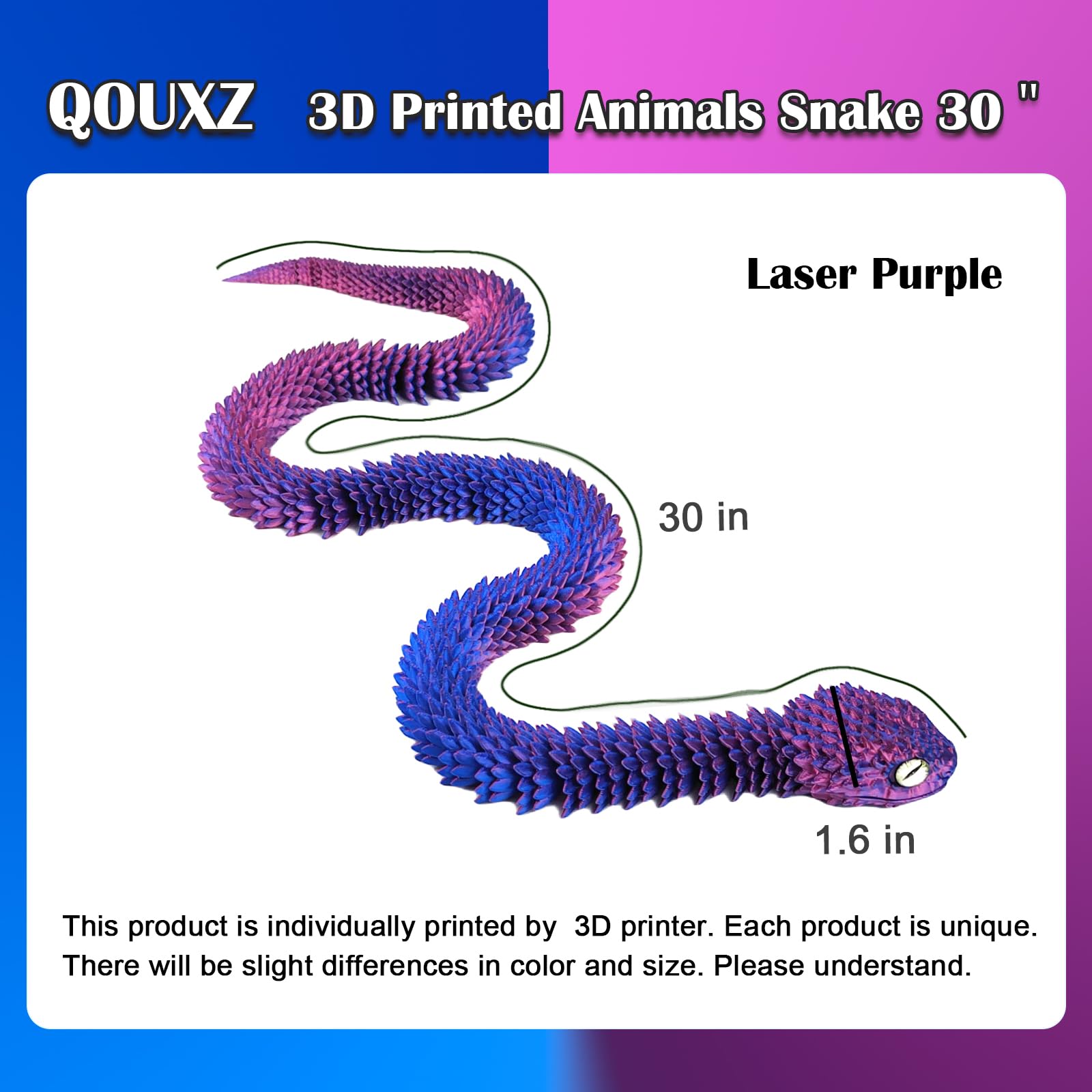 QOUXZ 3D printed snake with movable joints for dynamic posing.