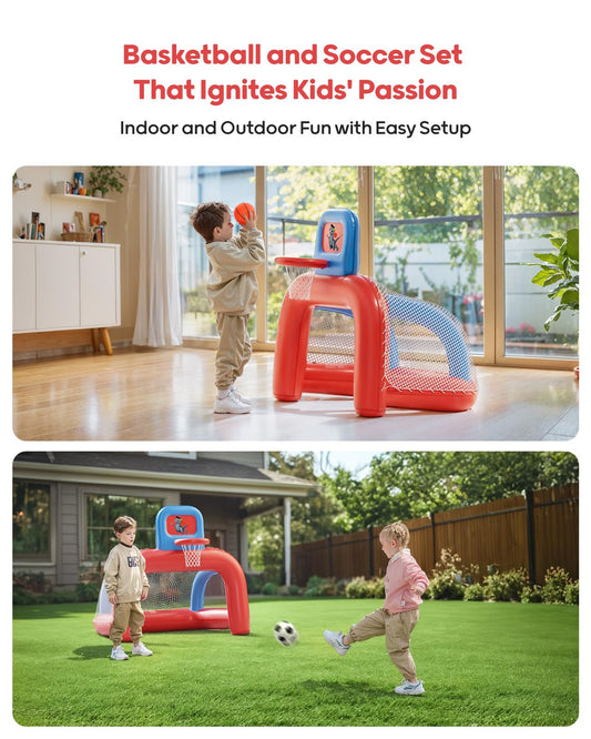 QPAU 2-in-1 inflatable toddler hoop side view with easy setup