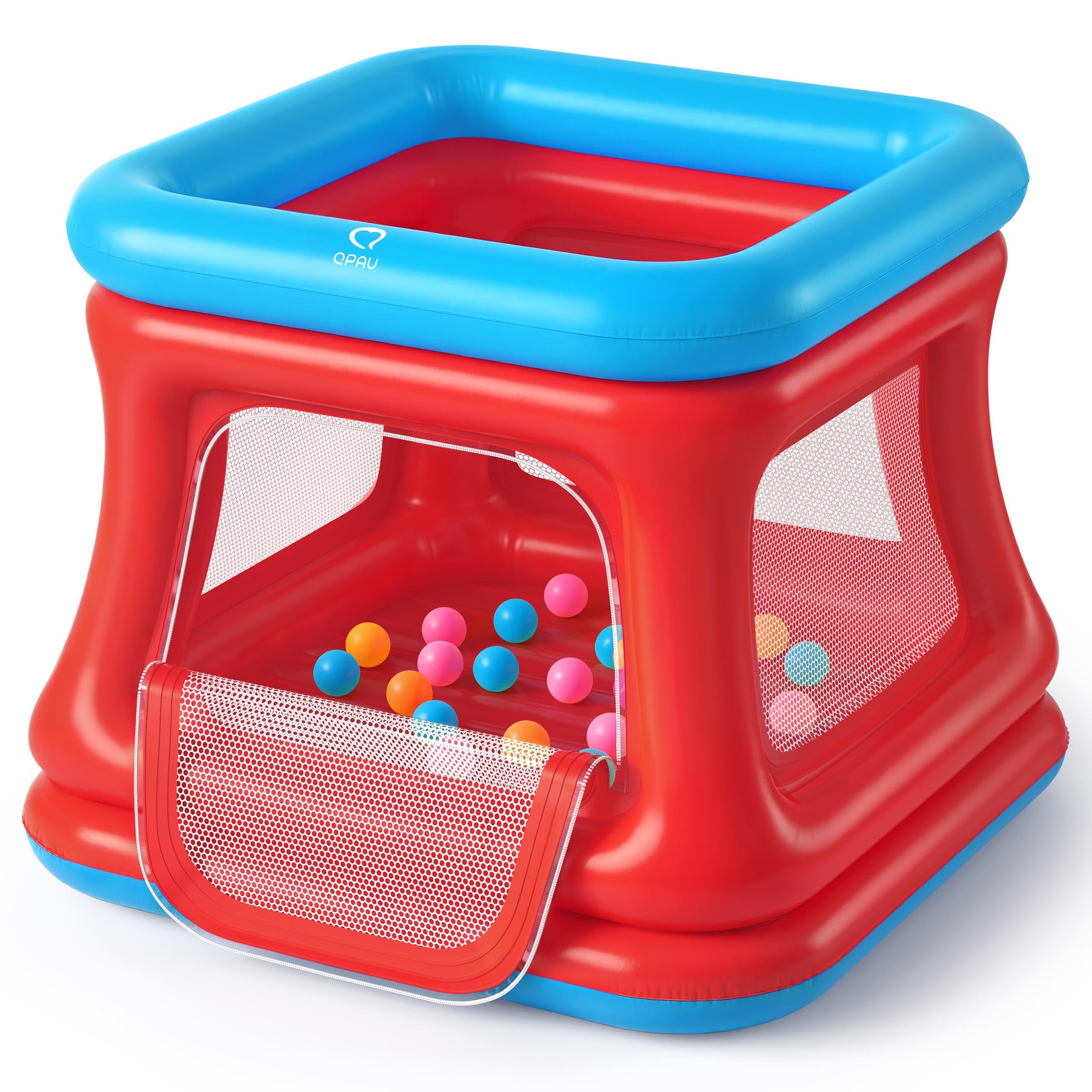 QPAU 3-in-1 bounce house blue red — ideal indoor/outdoor play for toddlers.