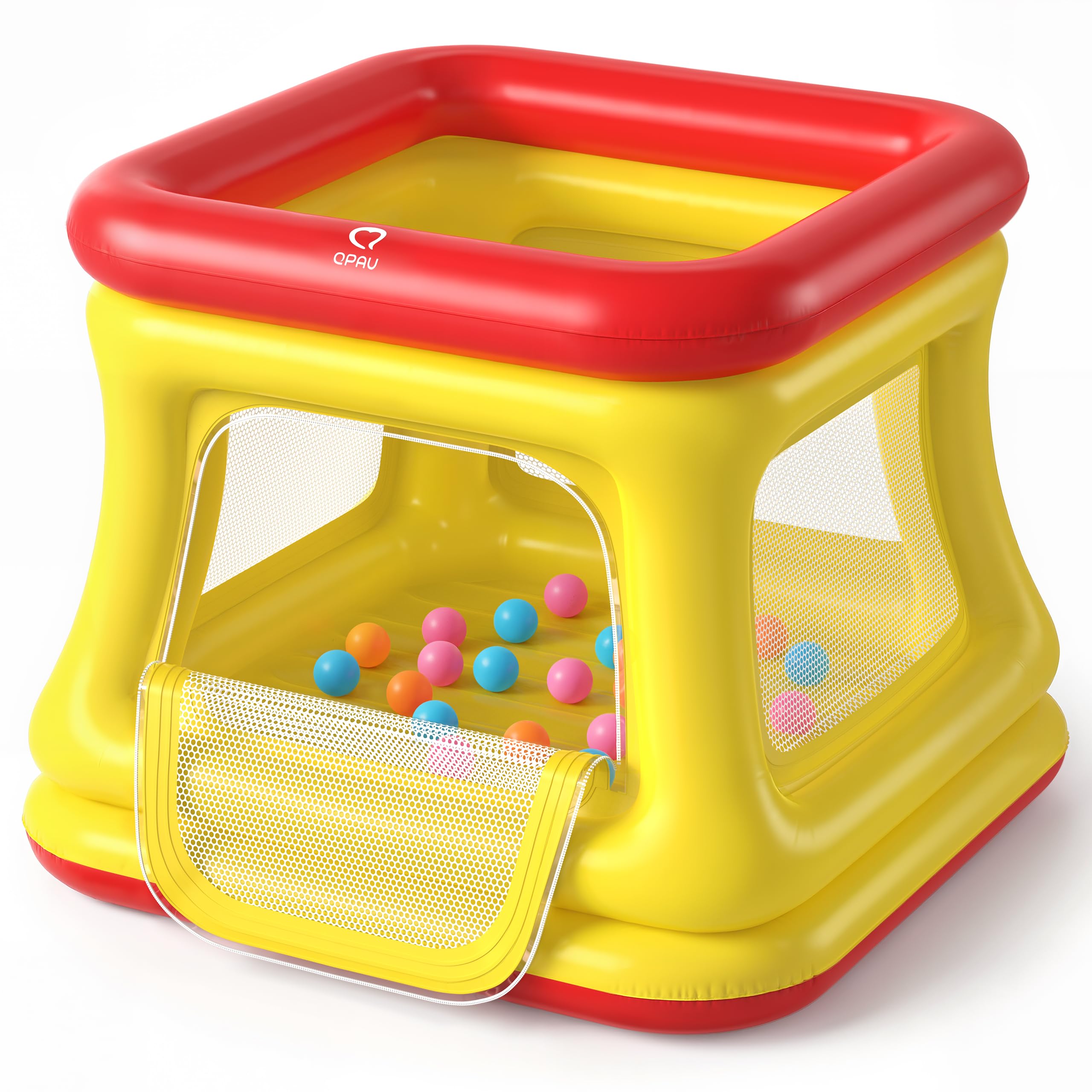 QPAU 3-in-1 inflatable bounce house with pump for quick setup indoors or outdoors.