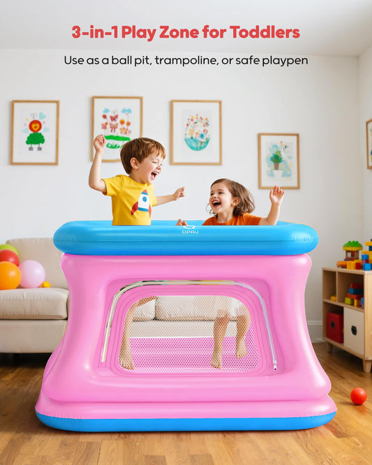 QPAU ball pit interior with 32 soft balls supports safe exploration.