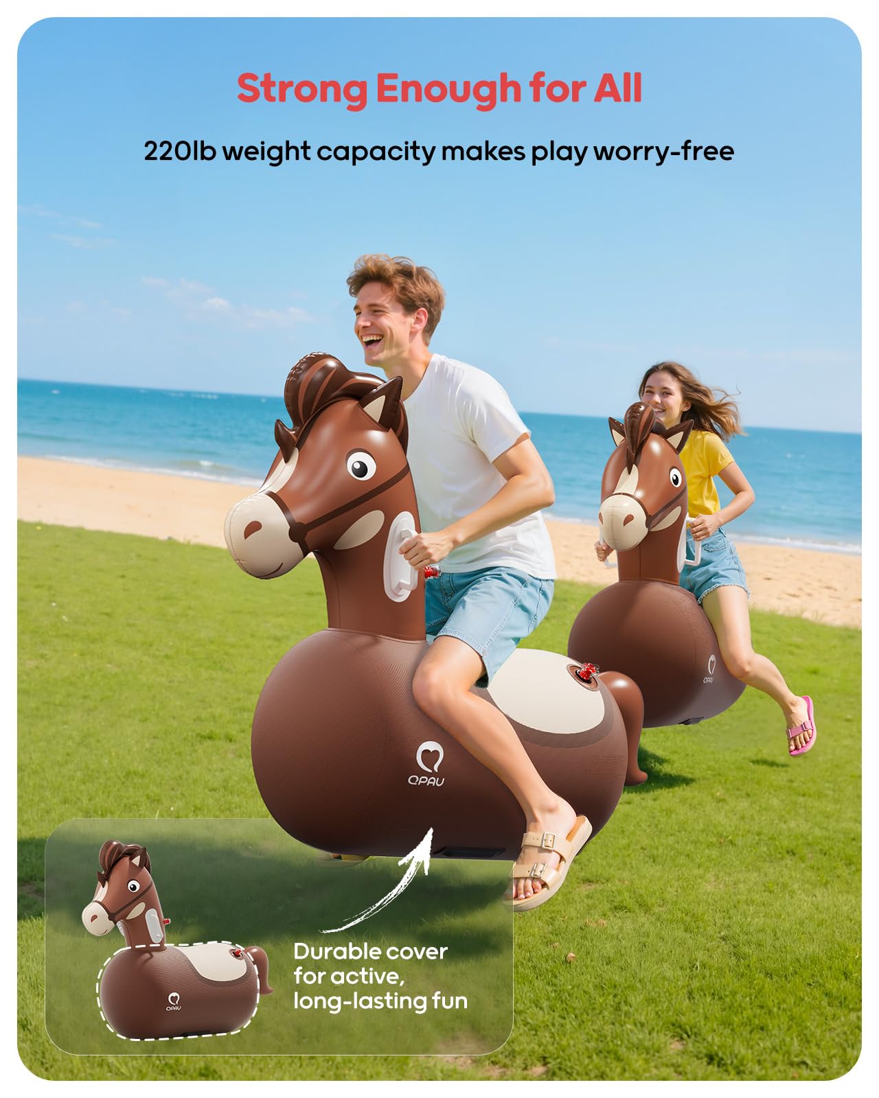QPAU bouncy horse with hand pump included for quick inflation