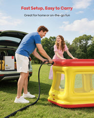 QPAU easy-setup inflates quickly with pump for versatile indoors or outdoors use.