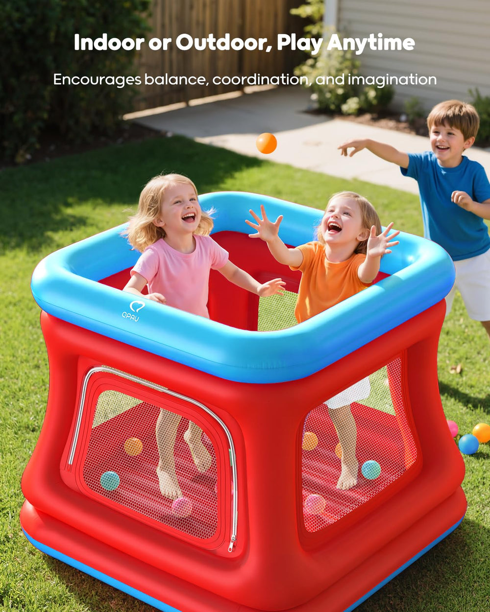QPAU indoor-outdoor design — versatile, space-friendly bounce and pit.