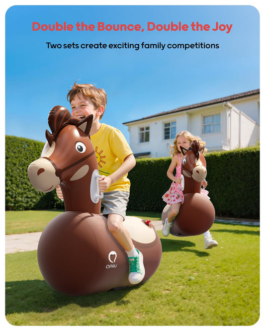 QPAU inflatable bouncy horse two-pack side view showing stability and design