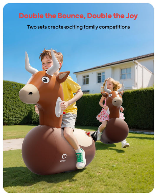 QPAU inflatable reindeer hopper side view demonstrates stable seating for safe play.