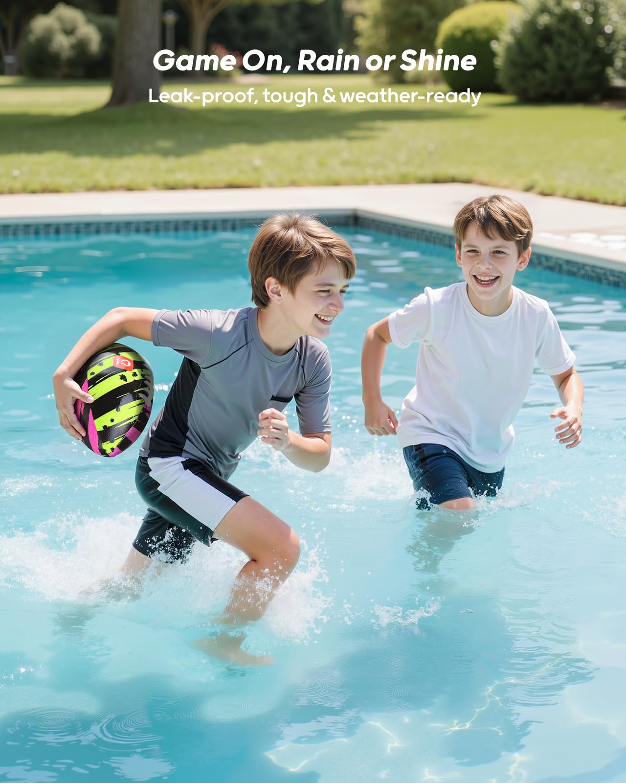 QPAU waterproof football easy inflation for quick setup.
