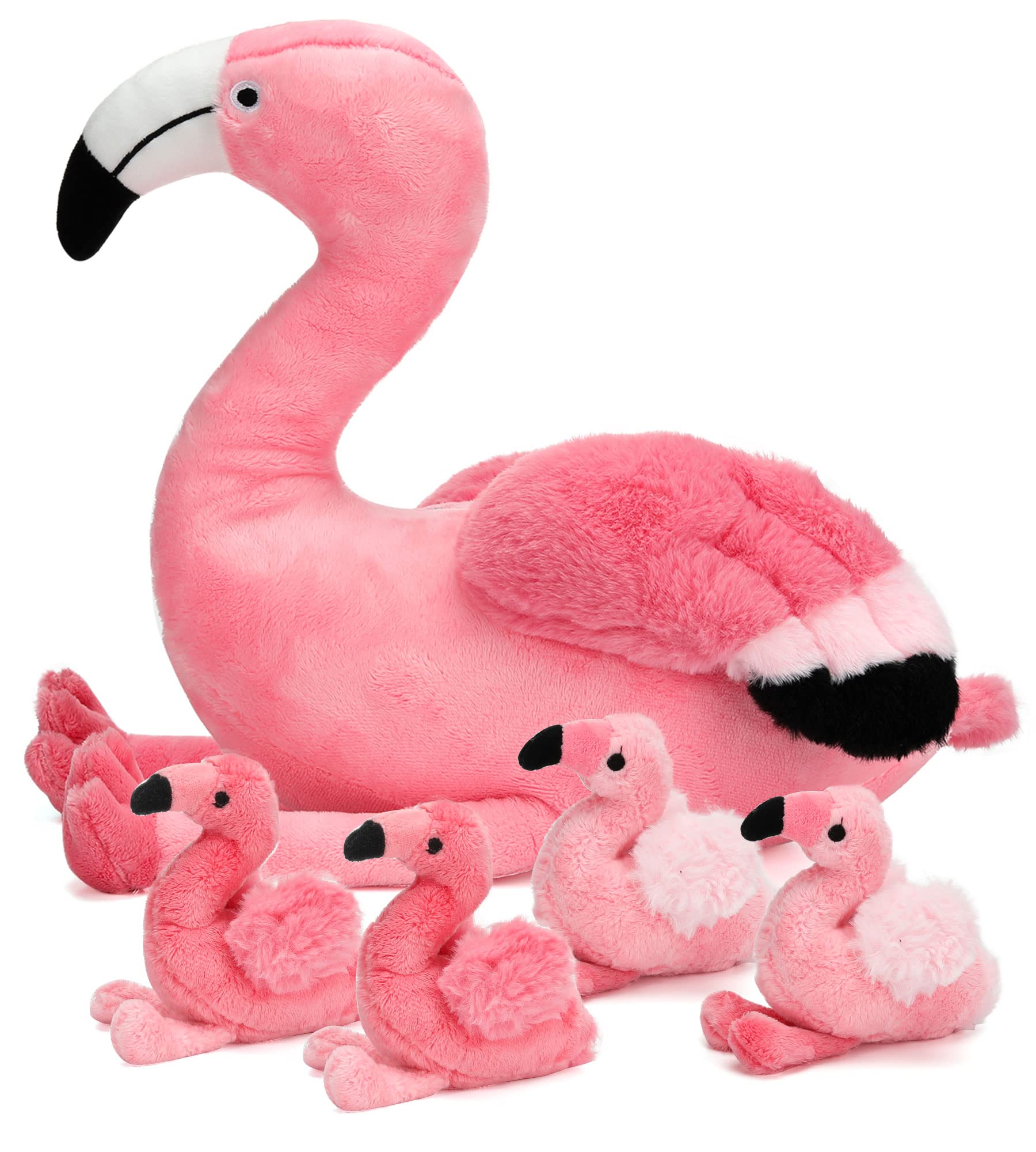 Qpewep 21-inch flamingo with four babies – cuddly family for imaginative play