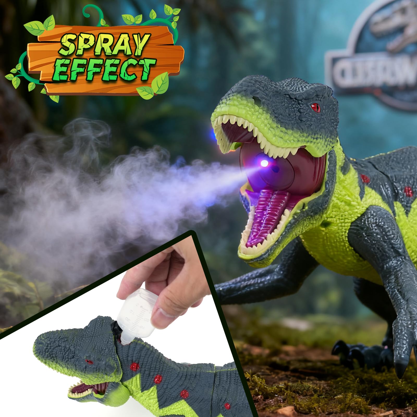 QPOU dinosaur red eyes add lifelike detail for nighttime adventures.