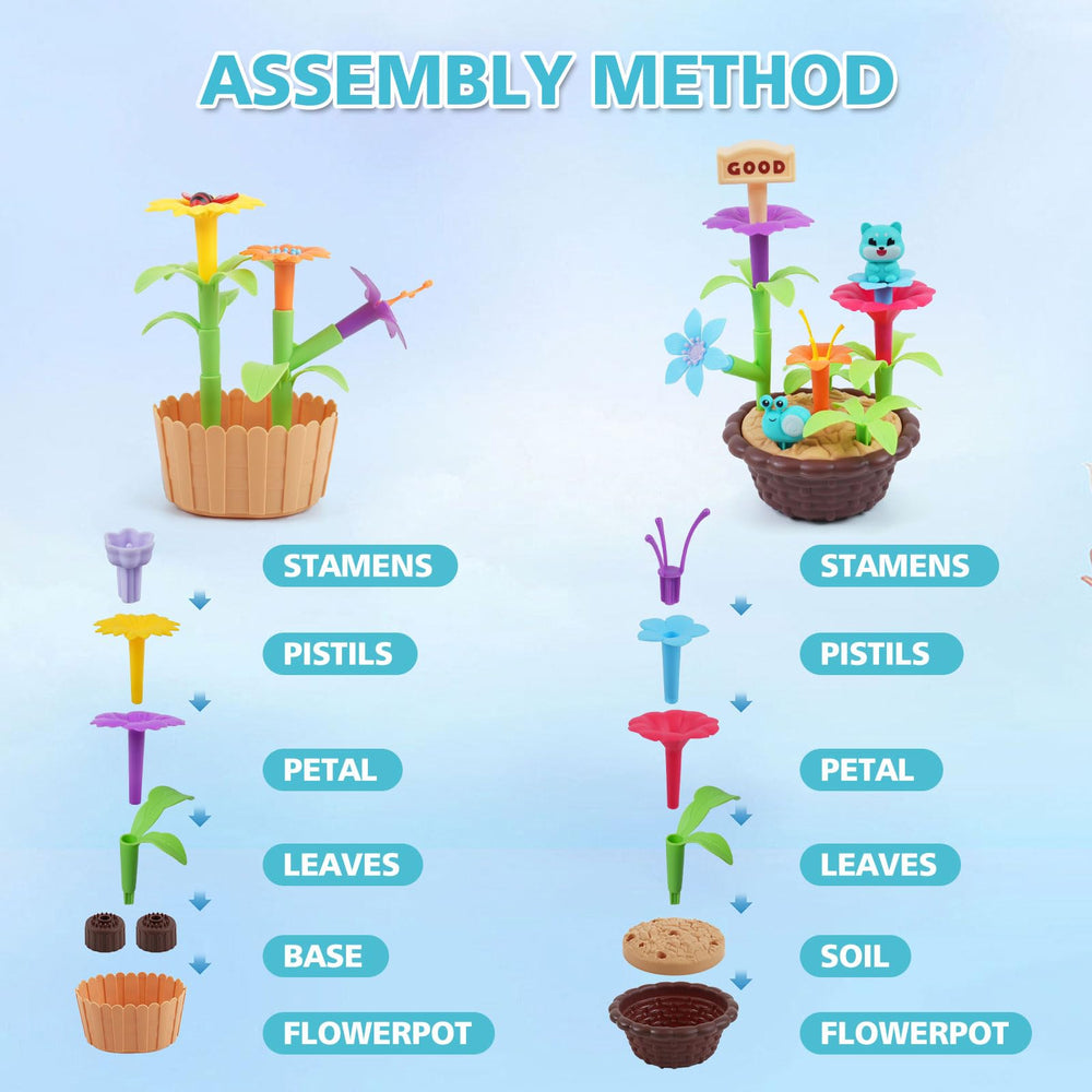 QPOU Flower Garden bendable branch pieces enable flexible construction.