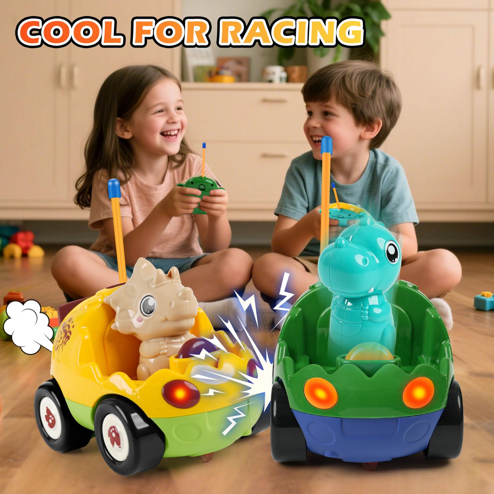 QPOU lightweight, portable dino RC car ideal for easy travel.