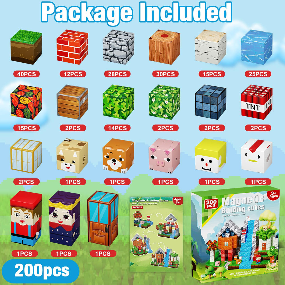 QRPQT 200pcs magnetic blocks building world encourages open-ended construction and problem solving.