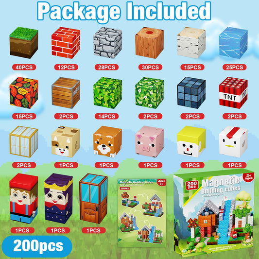 QRPQT 200pcs magnetic blocks building world encourages open-ended construction and problem solving.
