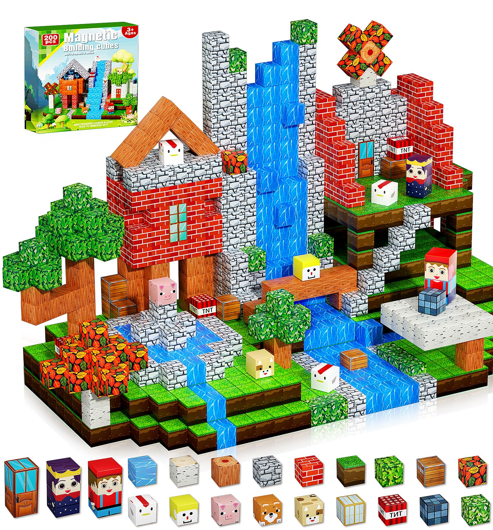 QRPQT 200pcs magnetic blocks forest theme sparks imaginative play and fine motor skills.