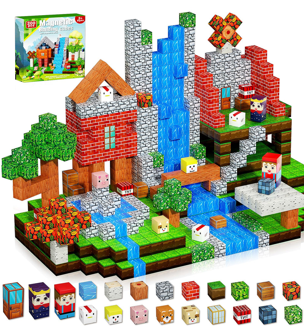 QRPQT 200pcs magnetic blocks forest theme sparks imaginative play and fine motor skills.