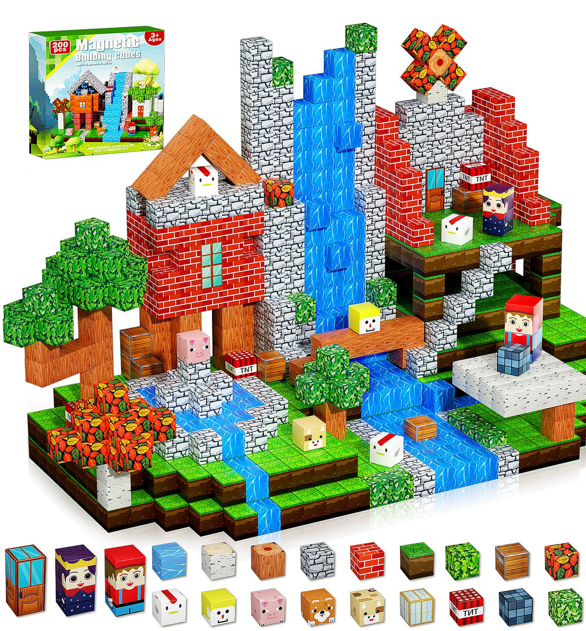 QRPQT 200pcs magnetic blocks forest theme sparks imaginative play and fine motor skills.