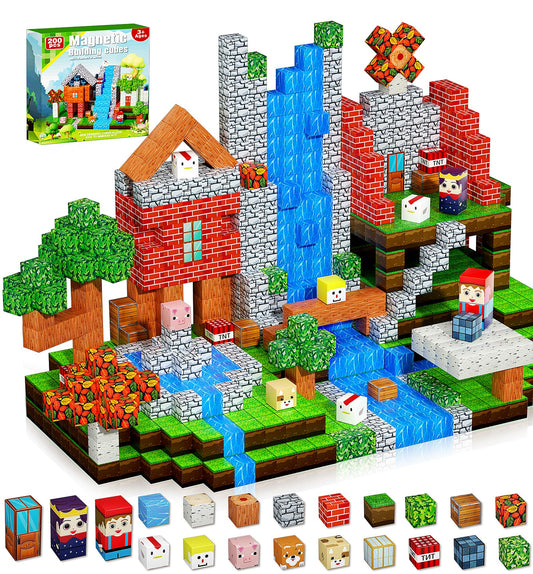 QRPQT 200pcs magnetic blocks forest theme sparks imaginative play and fine motor skills.