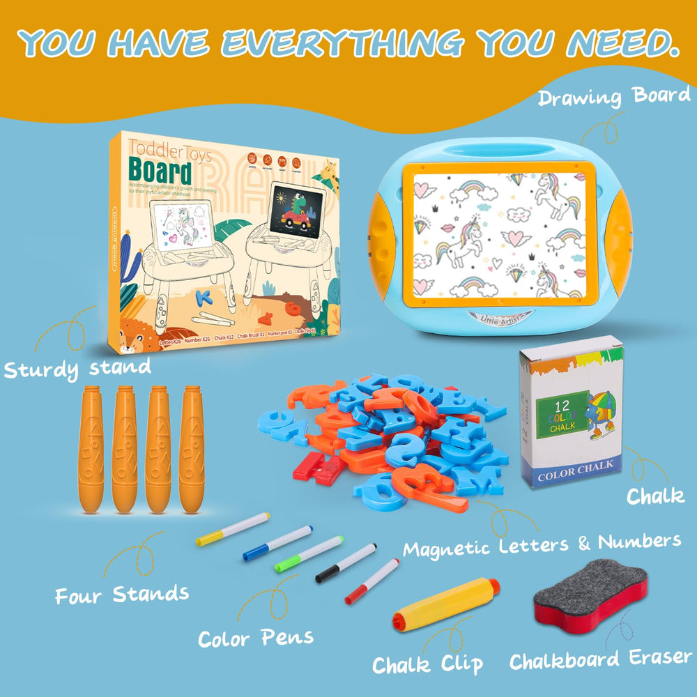 Qrytoi rich accessory set supports doodling, counting, and spelling activities.