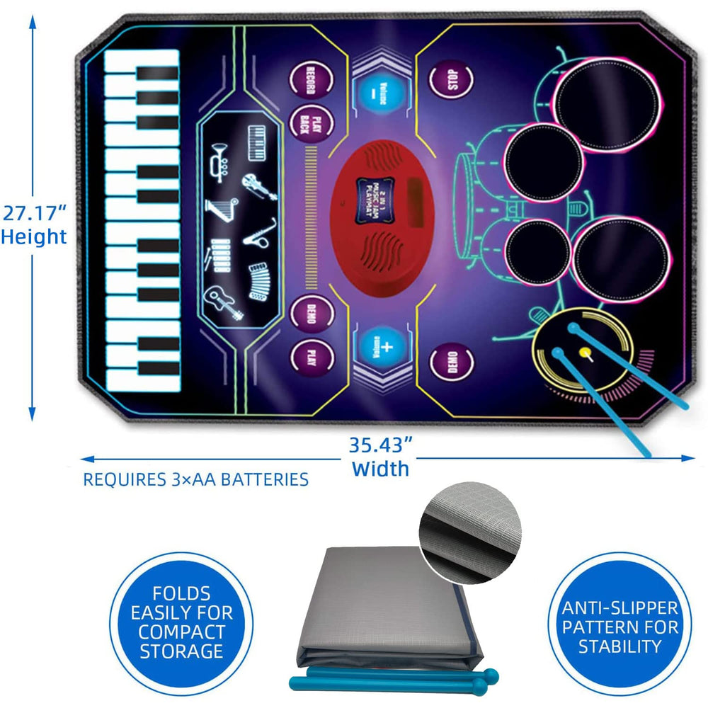 QShark drum set and piano mat with 24 keys for exploration.