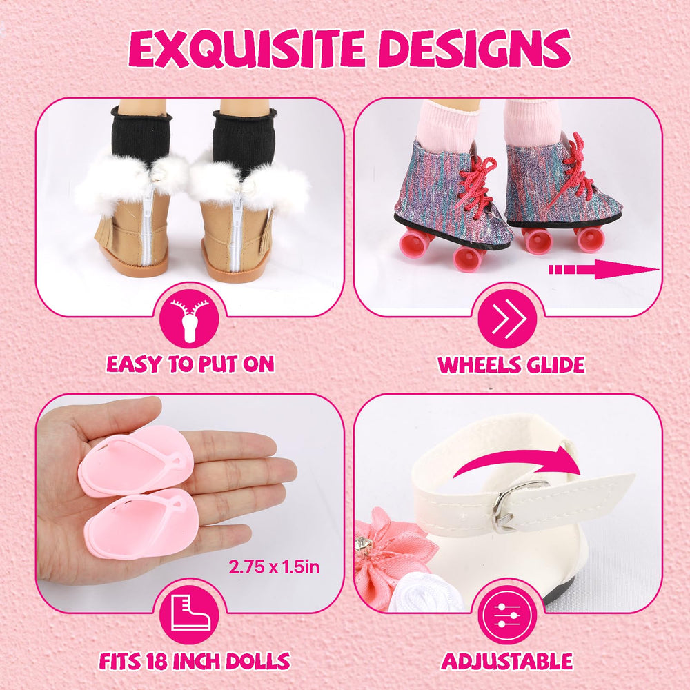 QSKJJI 18-inch doll shoes dance shoes, secure fit for tiny performances.