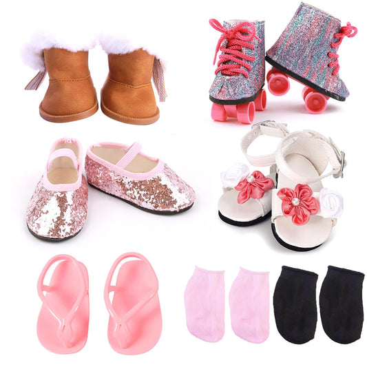 QSKJJI 18-inch doll shoes snow boots, durable design for pretend play.