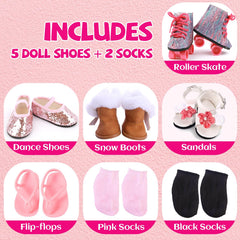 QSKJJI 18-inch doll socks black, versatile addition to doll wardrobes.