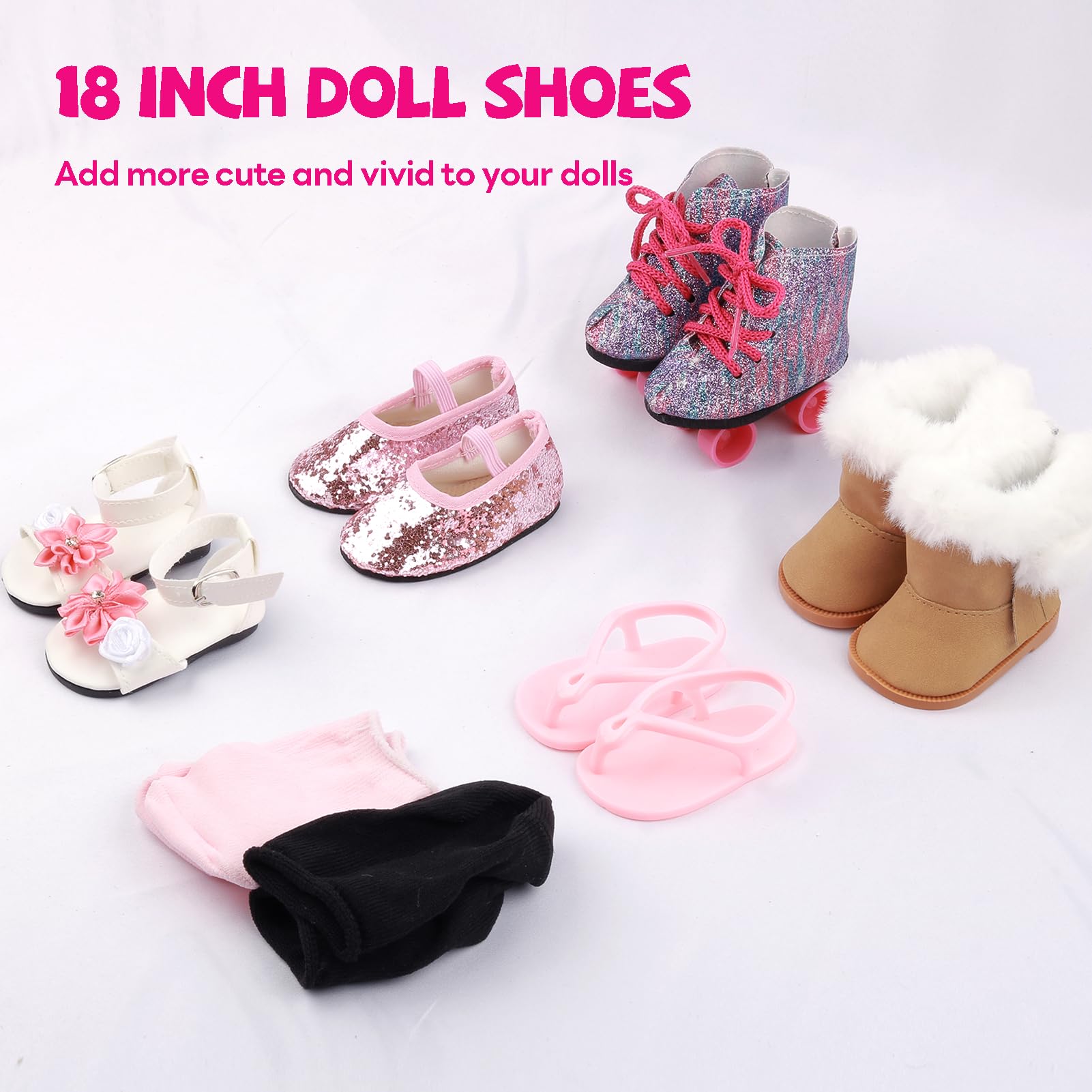 QSKJJI 18-inch doll socks pink, soft material pairs with multiple looks.
