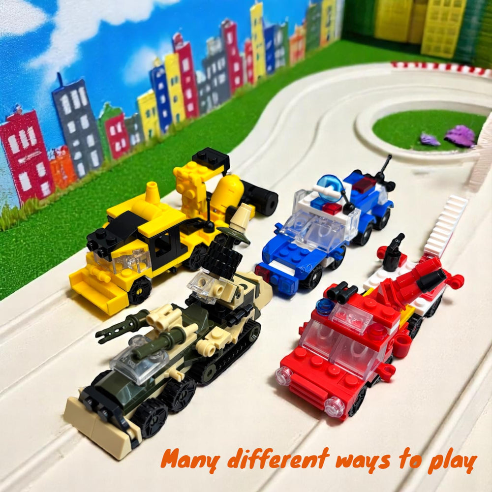 QStar Mini assembled-buildable-vehicle demonstrates easy snap-together play.