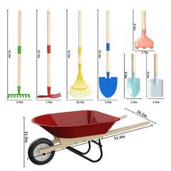 Qtioucp wheelbarrow with tools showing organized storage ideal for kids.