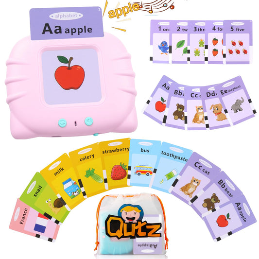 QuTZ ABC learning flash cards pink cover for toddlers 2-4 boost vocab
