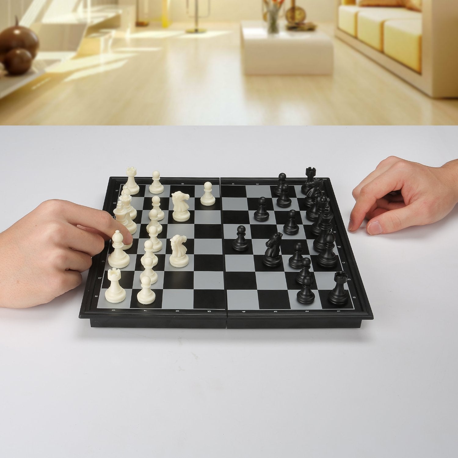 QuadPro compact travel chess set ready to tuck in a bag