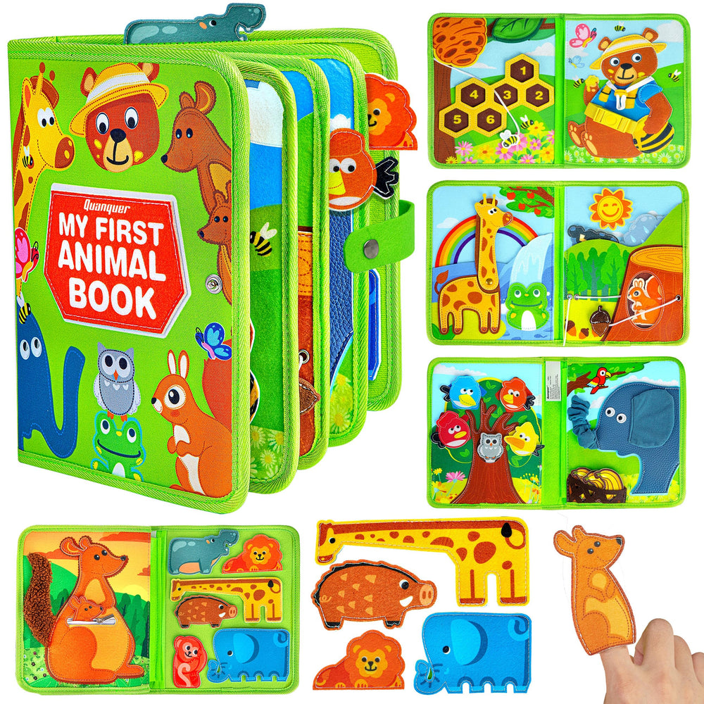 Quanquer Animal Busy Book front cover inviting screen-free learning for toddlers