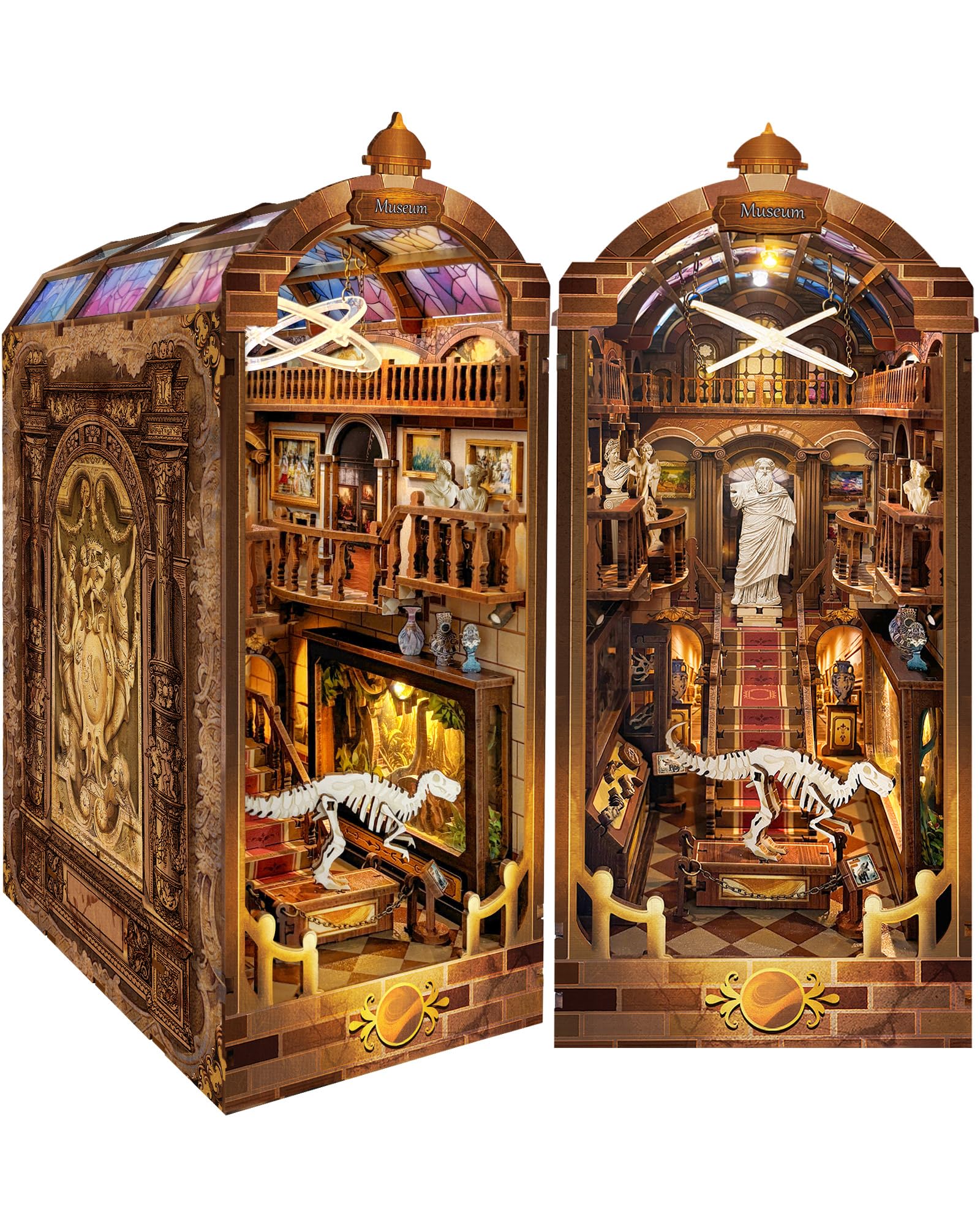 Quanquer DIY Book Nook Kit with LED Light illuminated shelf diorama