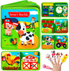 Quanquer Montessori Busy Book Farm Animals page promotes tactile play and early sensory exploration.