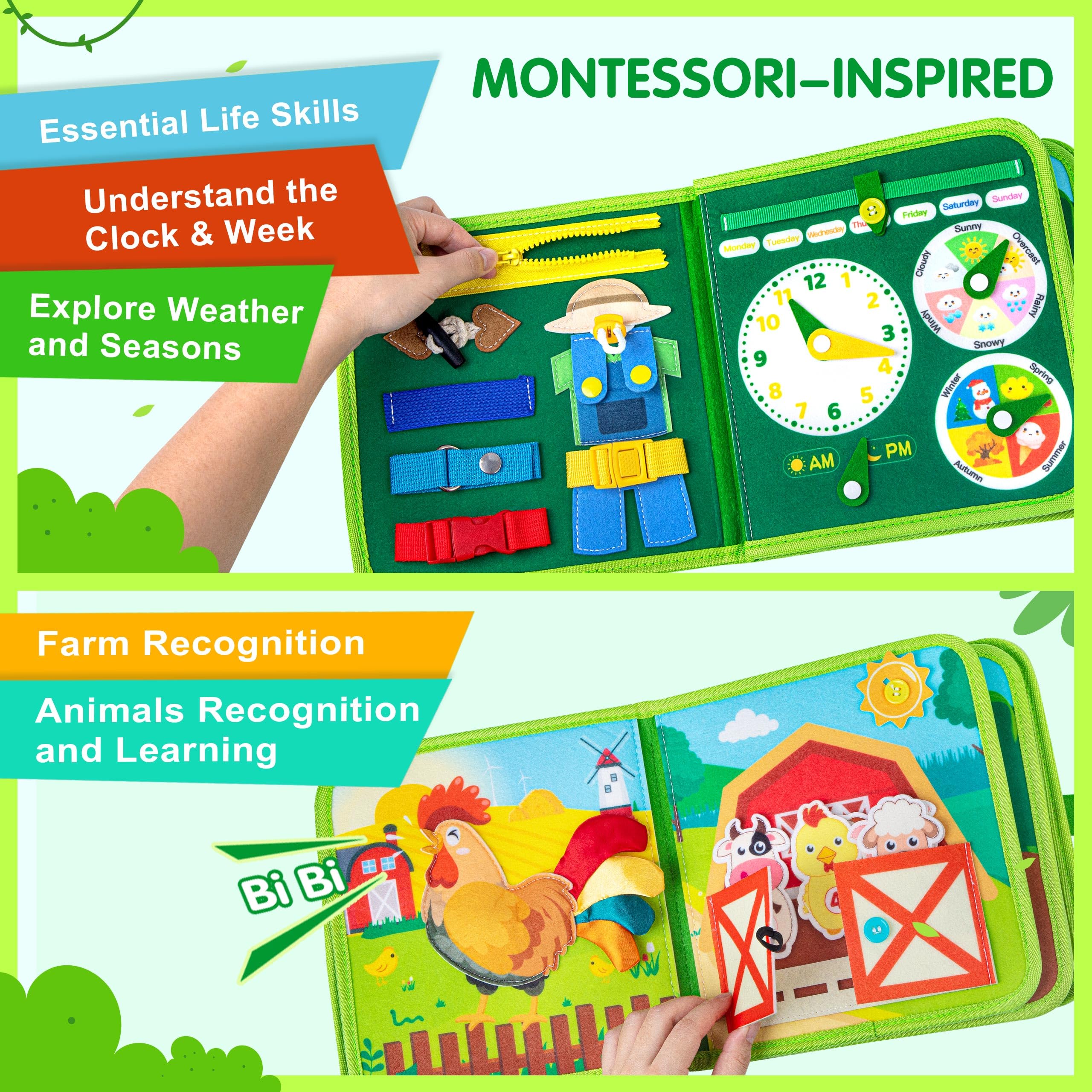 Quanquer Montessori Busy Book Finger Puppets page sparks imaginative storytelling and motor control.