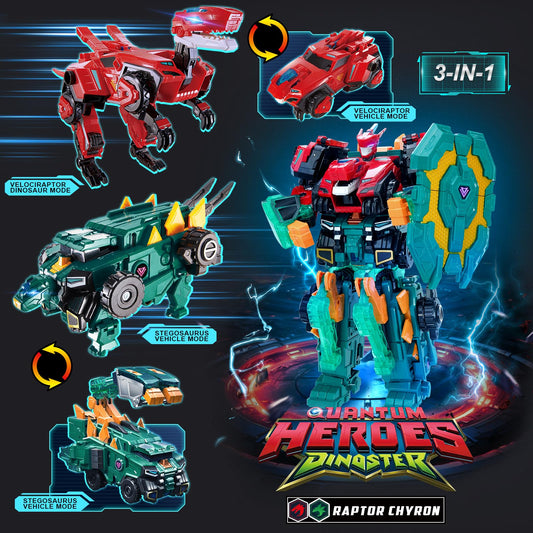 Quantum Heroes Dinoster Raptor Chyron in chariot mode for fast rescue play.