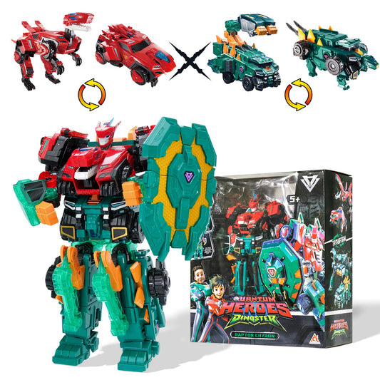 Quantum Heroes Dinoster Raptor Chyron transformable robot for dynamic play and battles.