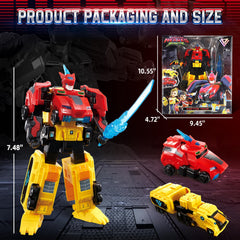 7.48-inch Quantum Heroes Dinoster figure in red and yellow for display and play.