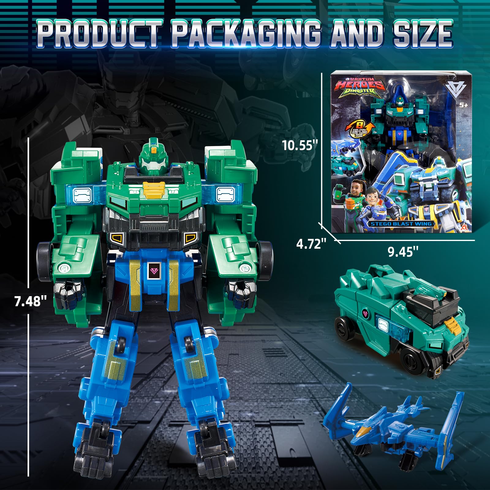 Quantum Heroes Dinoster Stego Blast Wing durable ABS body withstands energetic play