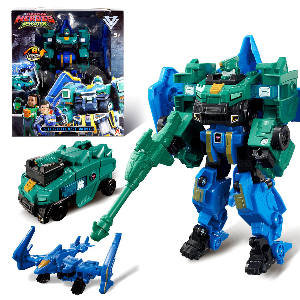 Quantum Heroes Dinoster Stego Blast Wing robot pose promotes imaginative play and dexterity