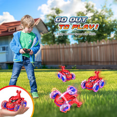 Quapify RC car performing 360° flips, showcasing stunt capability.